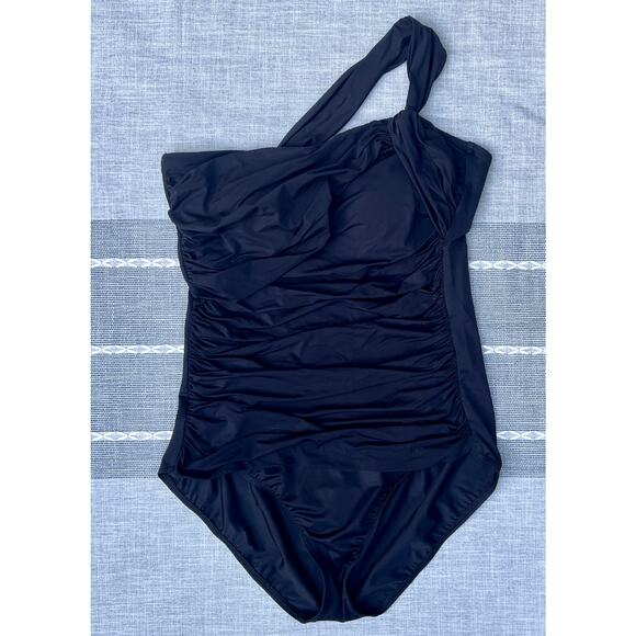 Lands' End Black Swimsuit One Piece Size Sz 16 One Shoulder Strap - Picture 1 of 4